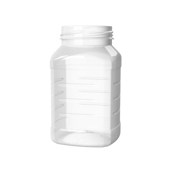 Frasco PET 400ml M1 quadrado BL 58 transparente c_ribs