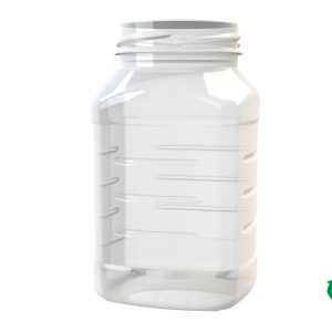 Frasco rPET100 400ml M1 quadrado BL 58 transparente c/ribs