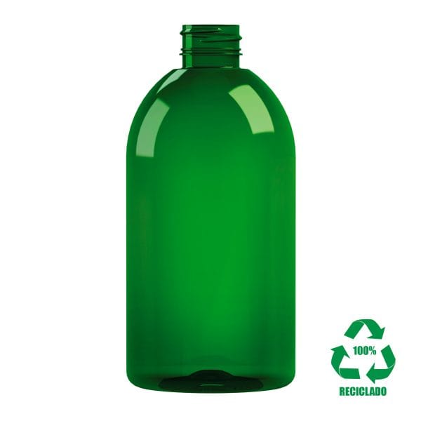 Frasco rPET100 500ml M1 cilindrico 28-410 INV verde