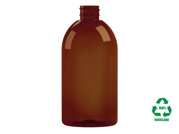 Frasco rPET100 500ml M1 cilíndrico 28-410 INV âmbar 35g (SC/EP)